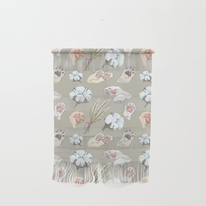 cat toe beans and cotton flowers Wall Hanging