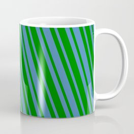 [ Thumbnail: Blue and Green Colored Lines Pattern Coffee Mug ]
