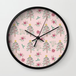 Christmas Pattern Pink Wall Clock