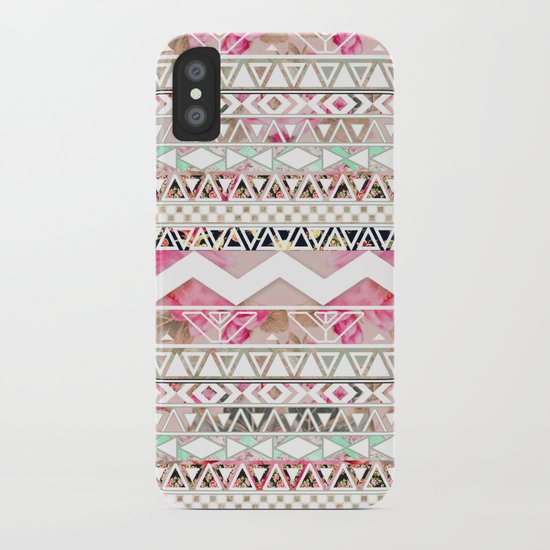 Aztec Spring Time! | Girly Pink White Floral Abstract Aztec Pattern iPhone Case