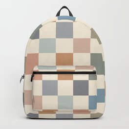 Blue & Beige Neutral Checker Backpack | Neutral, Fun, Ivory, Checkered, Skyblue, Pattern, Checker, Check, Squares, Autumn 