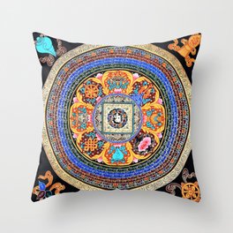 Om Mandala Tibetan Thangka Floral Throw Pillow