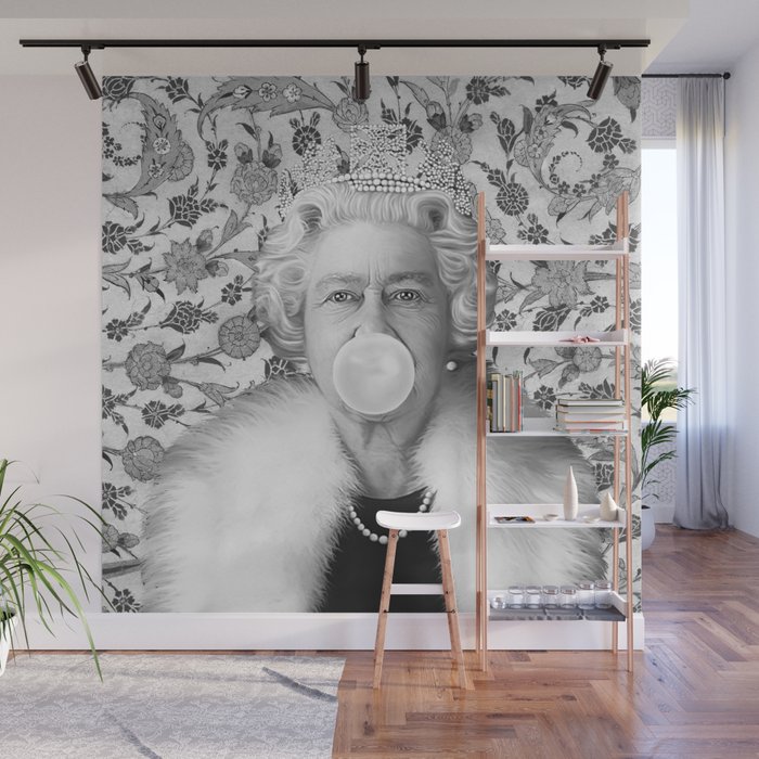 Queen Elizabeth Fur Stole Blowing White Bubble gum Wall Mural
