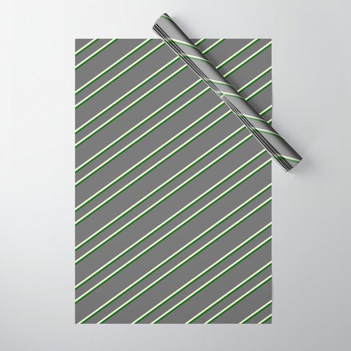 Dim Gray, Beige & Dark Green Colored Pattern of Stripes Wrapping Paper