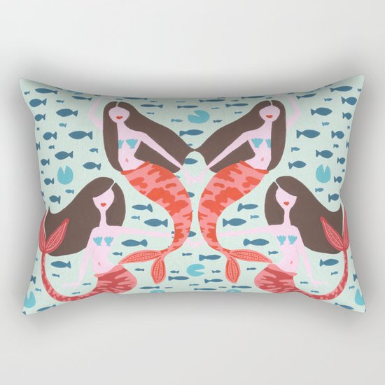 Koi Mermaids on Mint Rectangular Pillow