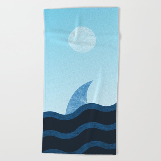 Morning Shark in Sea Waves Beach Towel