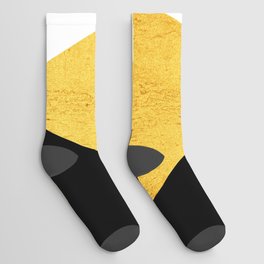 Abstract geometric modern minimalist collage of black, white, gold texture colorblock Socks