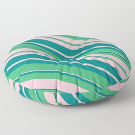 [ Thumbnail: Sea Green, Pink, and Teal Colored Stripes/Lines Pattern Floor Pillow ]