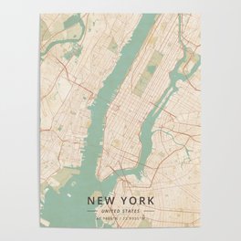 New York, United States - Vintage Map Poster