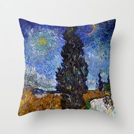 Vincent van Gogh - Road with Cypress and Star Throw Pillow