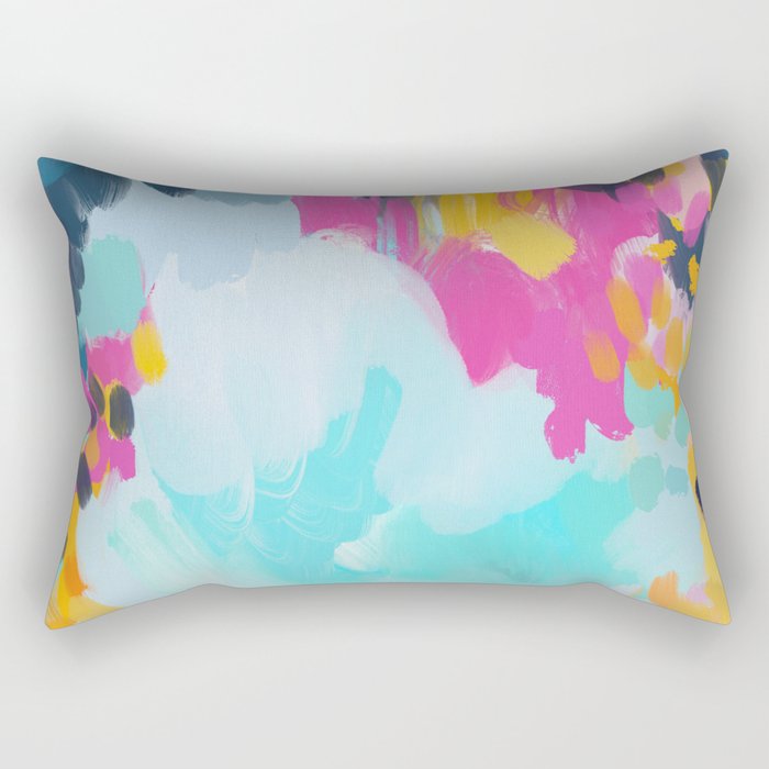 Blooms in storm- abstract pink, blue and teal  Rectangular Pillow