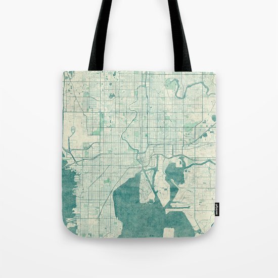 Tampa Map Blue Vintage Tote Bag