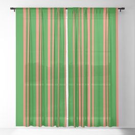 [ Thumbnail: Red & Green Colored Lines Pattern Sheer Curtain ]