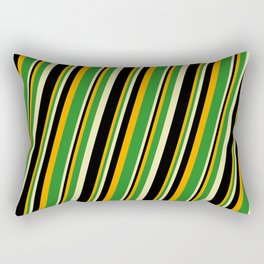[ Thumbnail: Orange, Forest Green, Pale Goldenrod, and Black Colored Lined/Striped Pattern Rectangular Pillow ]