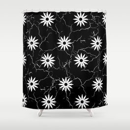 Minimalist Black Marble Daisy Flower Pattern Design Cracked Crackle Shower Curtain