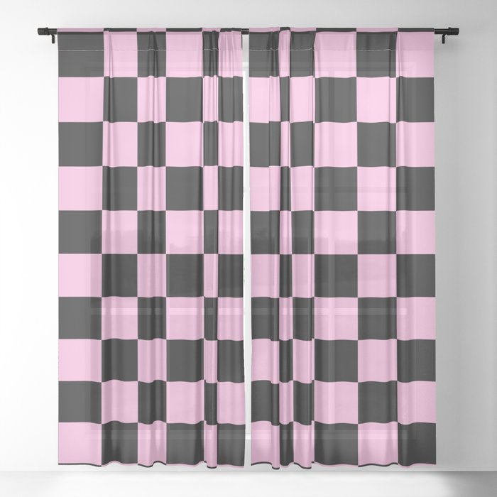 Checkered (Black & Pink Pattern) Sheer Curtain