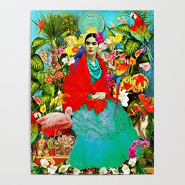 Frida Kahlo with Mexican Animals Birds Plants Poster