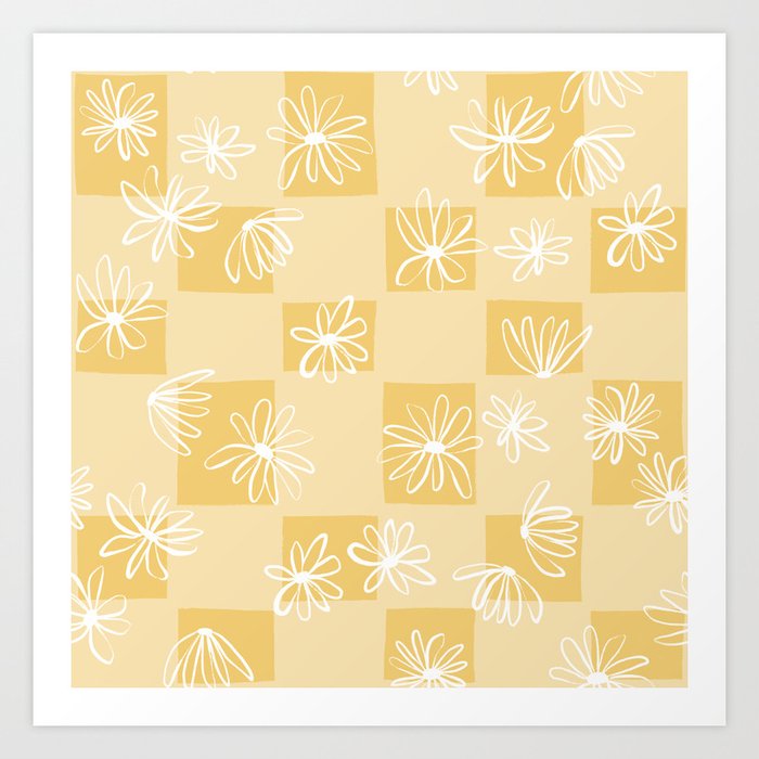 Daisy checkerboard in sunny yellow Art Print