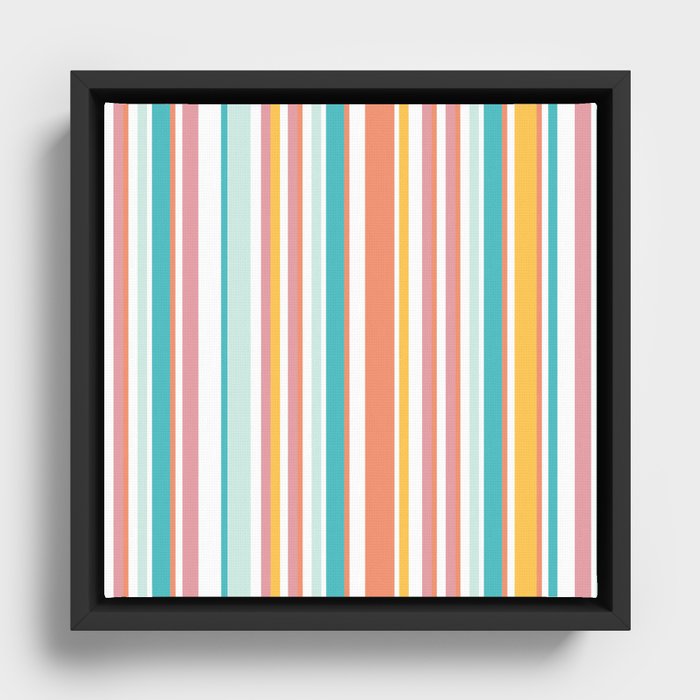 Summer orange pink teal stripes vibrant print Framed Canvas