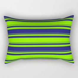 [ Thumbnail: Green and Midnight Blue Colored Lines/Stripes Pattern Rectangular Pillow ]