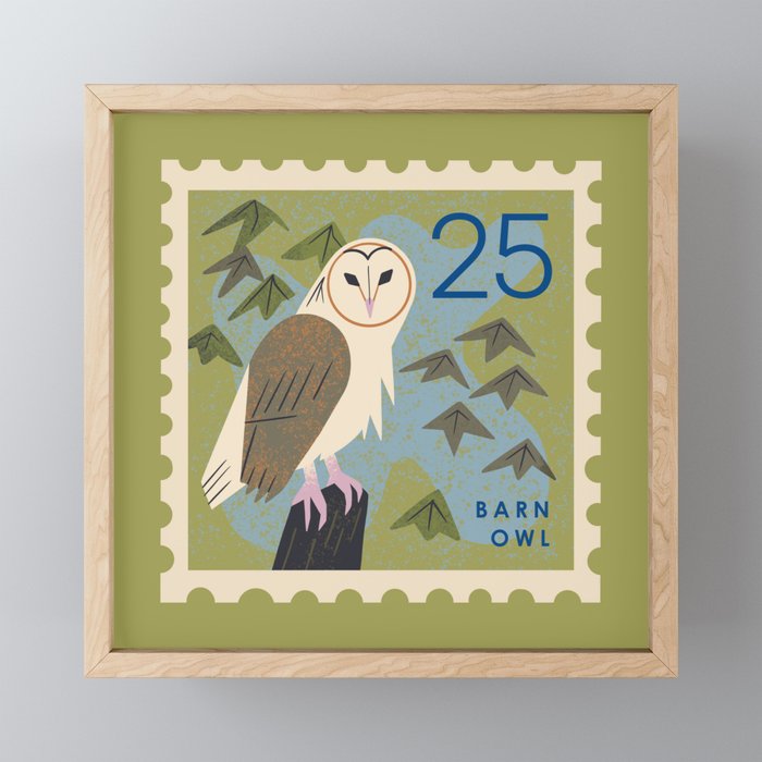 Barn Owl Postage Stamp Framed Mini Art Print