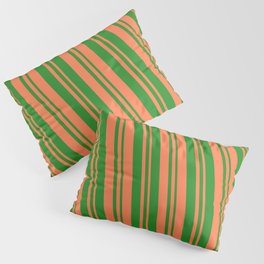 [ Thumbnail: Forest Green & Coral Colored Lines Pattern Pillow Sham ]