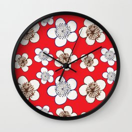 Japanese Kamon Collection Red Flower Pattern Wall Clock