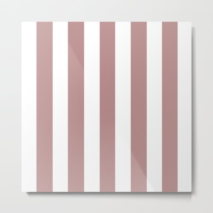 Rosy brown violet - solid color - white vertical lines pattern Metal Print
