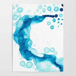 Blue Fluid Art Abstract 4422 Modern Alcohol Ink Painting by Herzart Poster