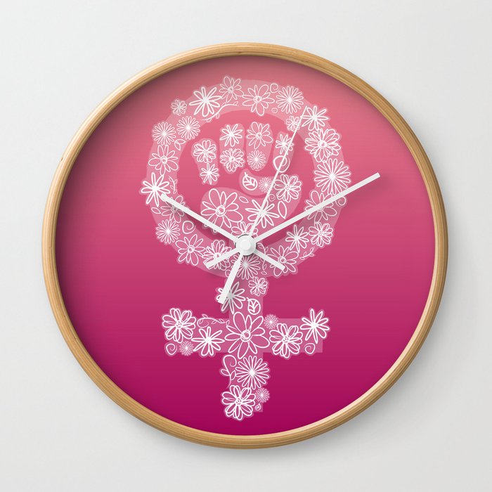 FEMINIST FLORAL FIST Wall Clock