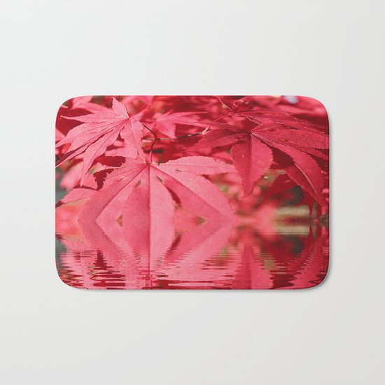 Red Maple Leaves Reflections Bath Mat