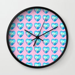Crystal Heart Pattern Version - Pink BG Wall Clock | Aesthetic, Heartpattern, Accessories, Pretty, Graphicdesign, Cute, Sparkles, Kawaii, Crystal, Crystalpattern 