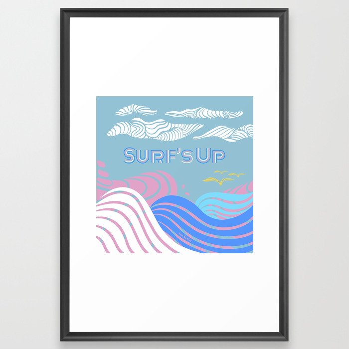 Surf’s Up - Pink, Blue & White Waves Framed Art Print