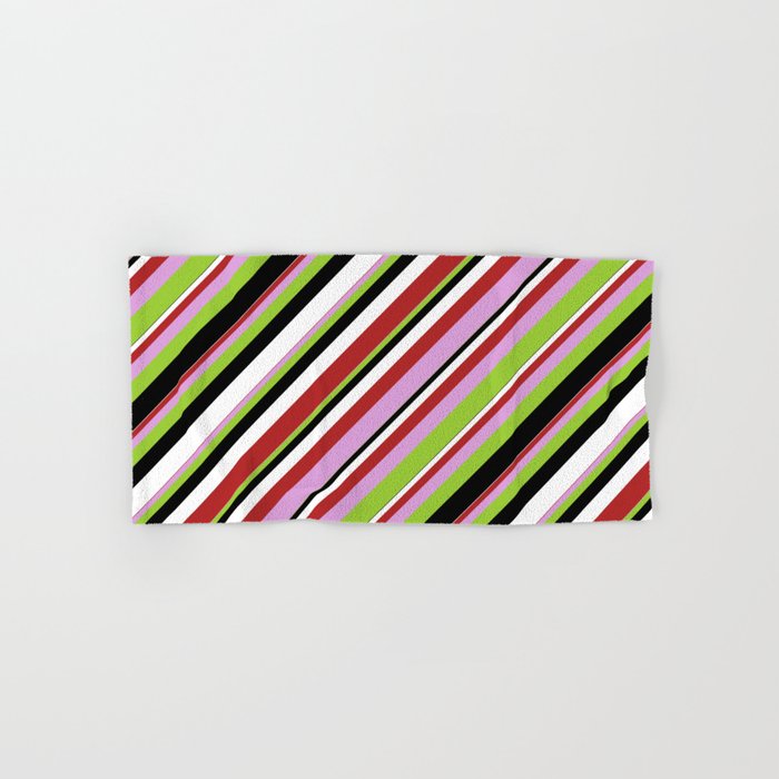 Red, Plum, Green, Black & White Colored Lines Pattern Hand & Bath Towel