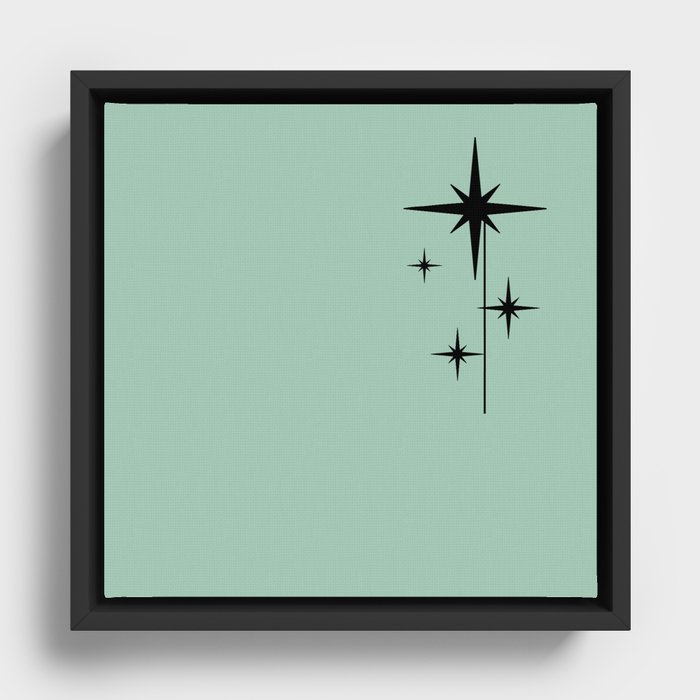 1950s Atomic Age Retro Starbursts in Aqua Mint and Black Framed Canvas