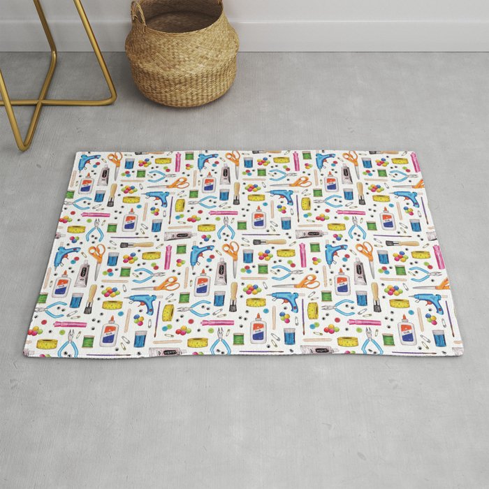 Cute & Crafty - Fun Pattern For Crafters w/ Colorful Craft Supplies Rug