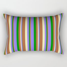 [ Thumbnail: Green, Medium Slate Blue, Pale Goldenrod, and Sienna Colored Striped Pattern Rectangular Pillow ]