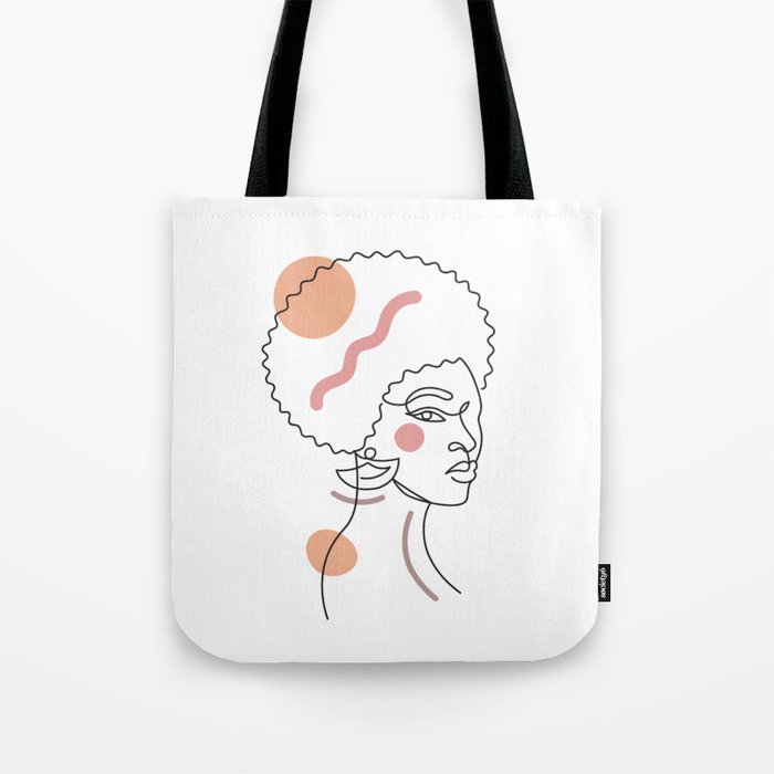 African woman in a line art style with abstract shapes. Isolated on white. Tote Bag