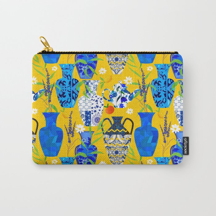 Citrus summer pattern ,chinoiserie ,daisy flower ,vases lemons  Carry-All Pouch