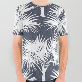 70’s Tropical Palm Trees White on Navy All Over Graphic Tee