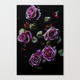 Dark Floral Pink Roses 2 Canvas Print
