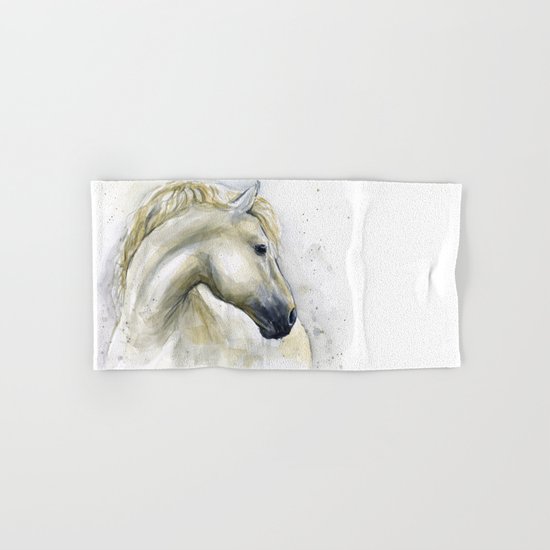 White Horse Watercolor Painting Animal Horses Hand & Bath Towel
