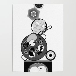 Black and White Feast Mountain Illustration Poster