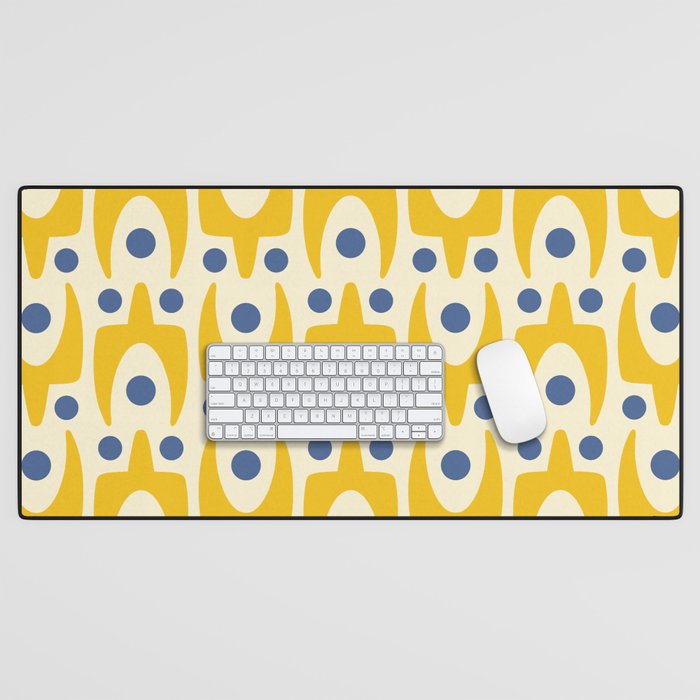 Mid Century Modern Abstract Pattern 641 Googie Yellow and Blue Desk Mat