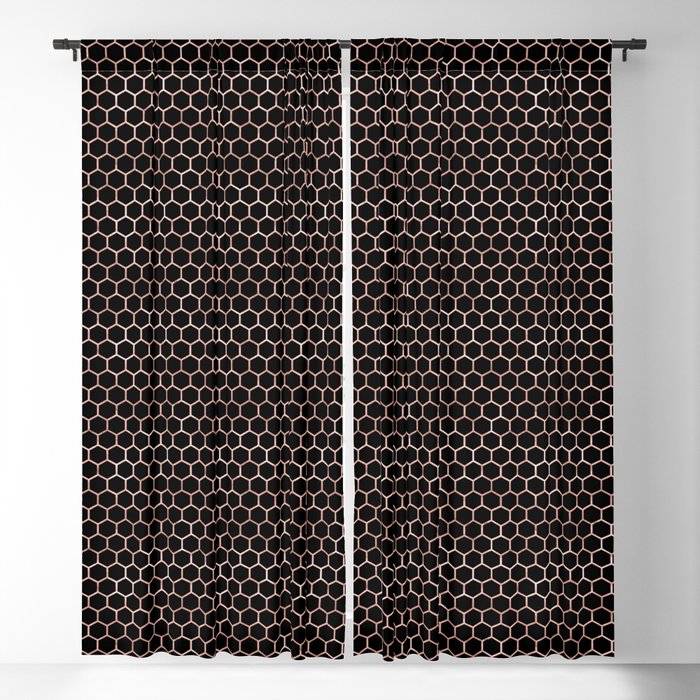 Metallic Rose Gold Honeycomb Black Pattern Blackout Curtain