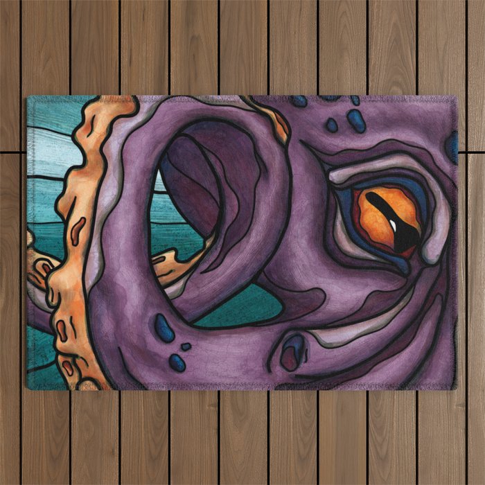 Giant purple octopus painting, deep sea fantasy creature Outdoor Rug