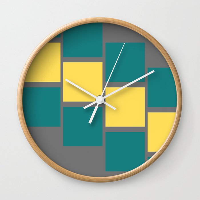 Slanting square boxes | yellow and green Wall Clock