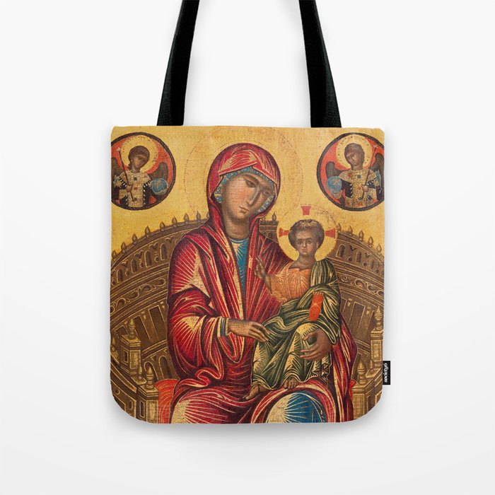Madonna and Child on a Curved Throne, 13th Century Byzantine Painting Tote Bag