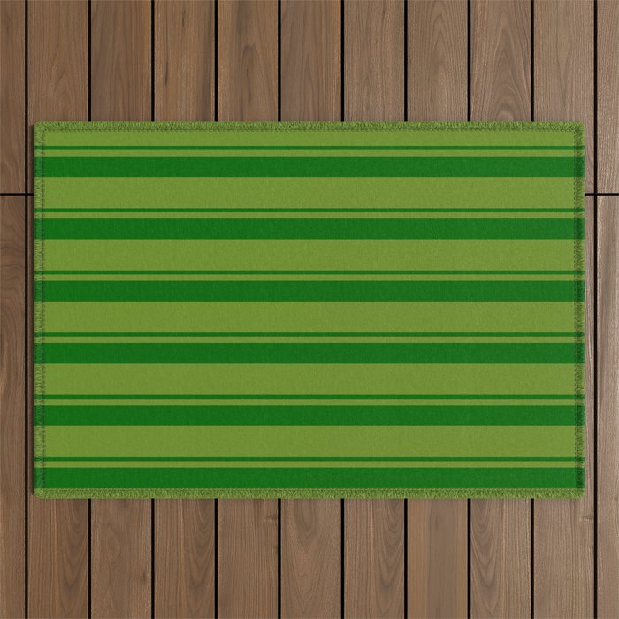 Dark Green & Green Colored Pattern of Stripes Outdoor Rug