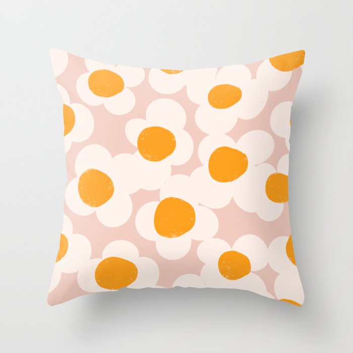 Popcorn Cute Groovy Floral Pink Throw Pillow